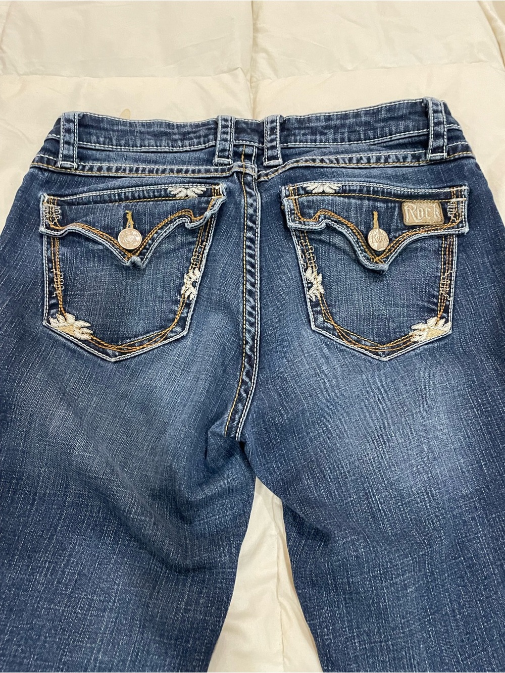Wrangler Y2K Vintage Low-Rise Flare Distressed embroidered western jeans sz 8/10